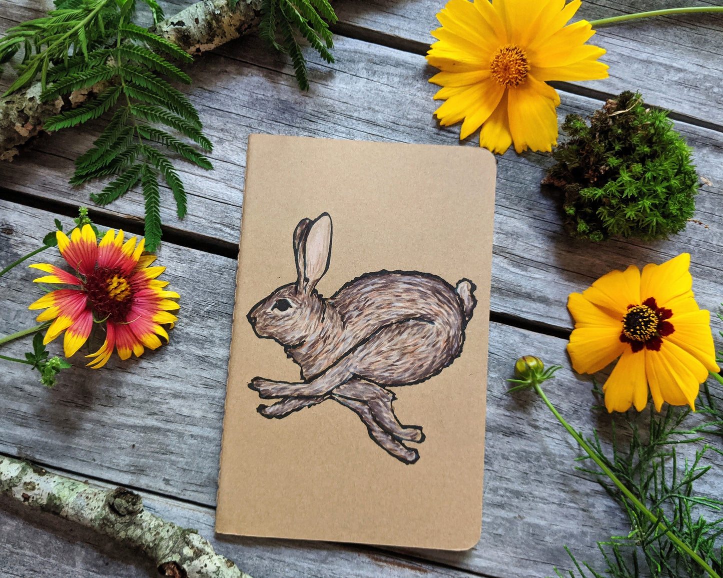 Running Rabbit Hand Colored Notebook