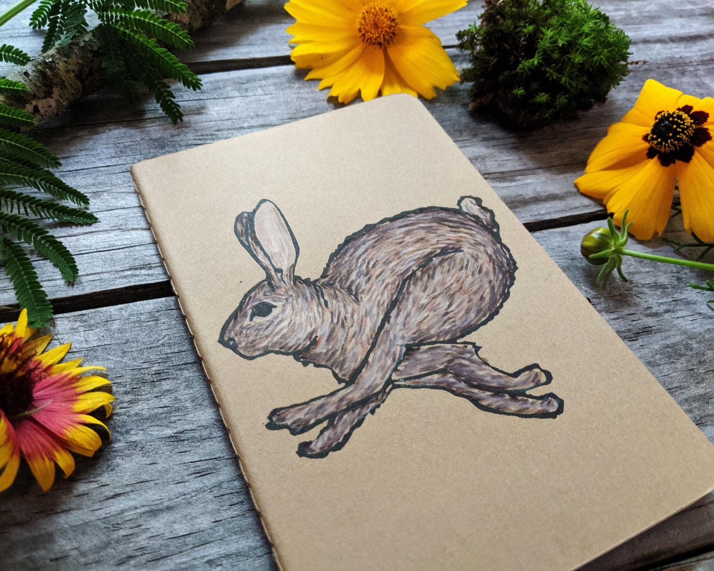 Running Rabbit Hand Colored Notebook